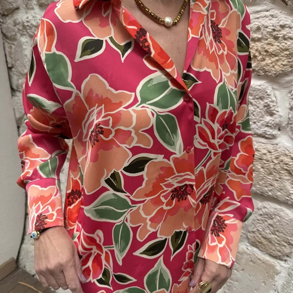 ZARA Floral Pink Button-Up Women's Top SIZE S NWT